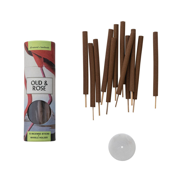 12 Piece Oud & Rose Scented Incense Sticks with Holder, Set of 13