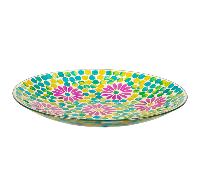 15" Mosaic Radiant Flower Bird Bath