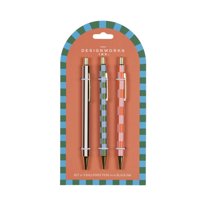 A Dopo Set of 3 Pens - Stripes & Checks - A. Dodson's