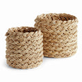 Abaca French Braid Storage Baskets Round, Set Of 2
