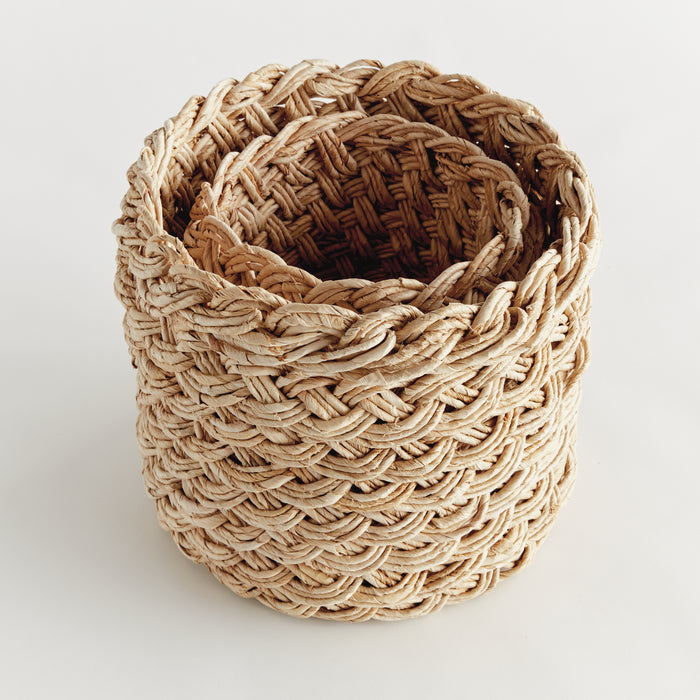 Abaca French Braid Storage Baskets Round, Set Of 2 - View 4