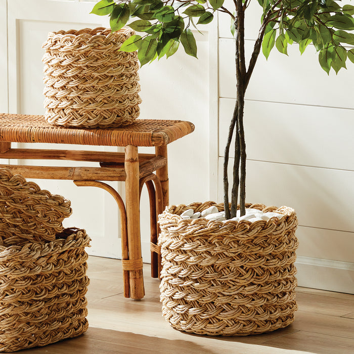 Abaca French Braid Storage Baskets Round, Set Of 2 - View 5
