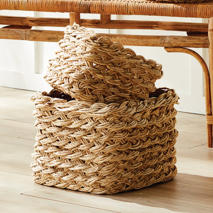 Abaca French Braid Storage Baskets Square, Set Of 2 - View 5