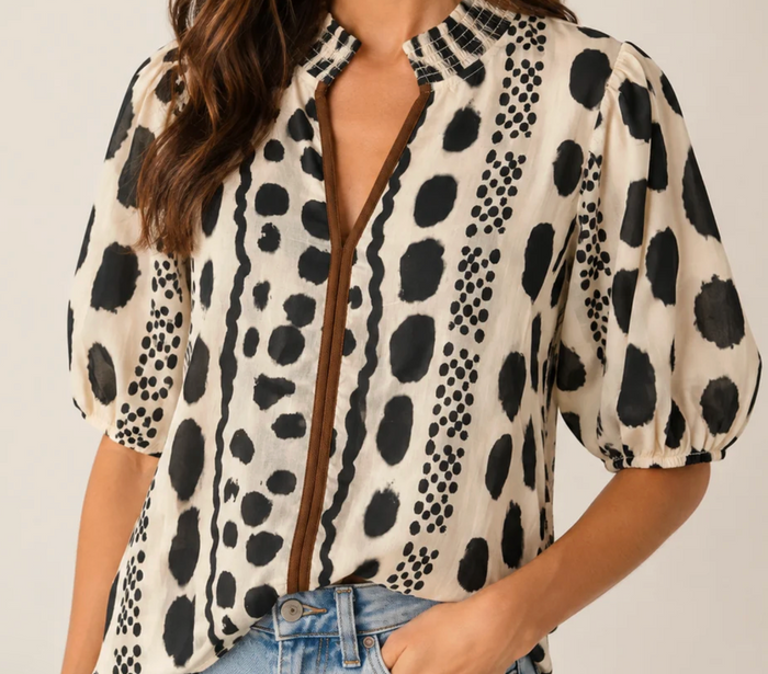 Aster THML Woven Print Blouse – Cream