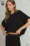 Umgee H1010 Bamboo Bubble Sleeve Knit Top – Black | MOHMe Collection - View 5