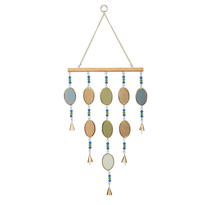 Blue Coastal Wind Chime, Wood and Glass, Multicolor