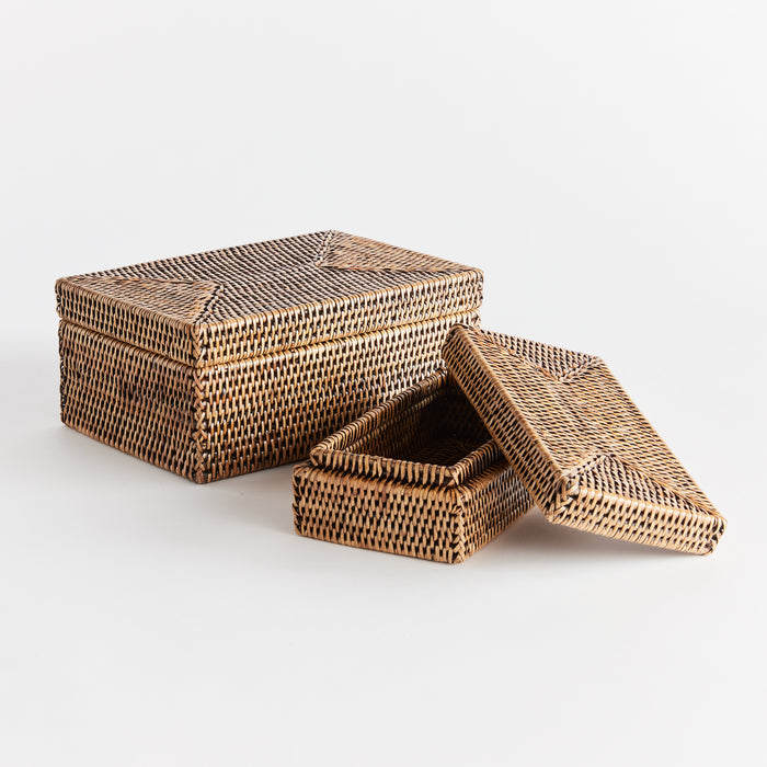 Burma Rattan Rectangular Lidded Boxes, Set Of 2 - View 2