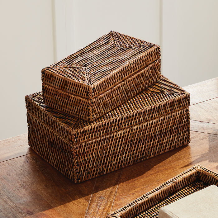 Burma Rattan Rectangular Lidded Boxes, Set Of 2 - View 4