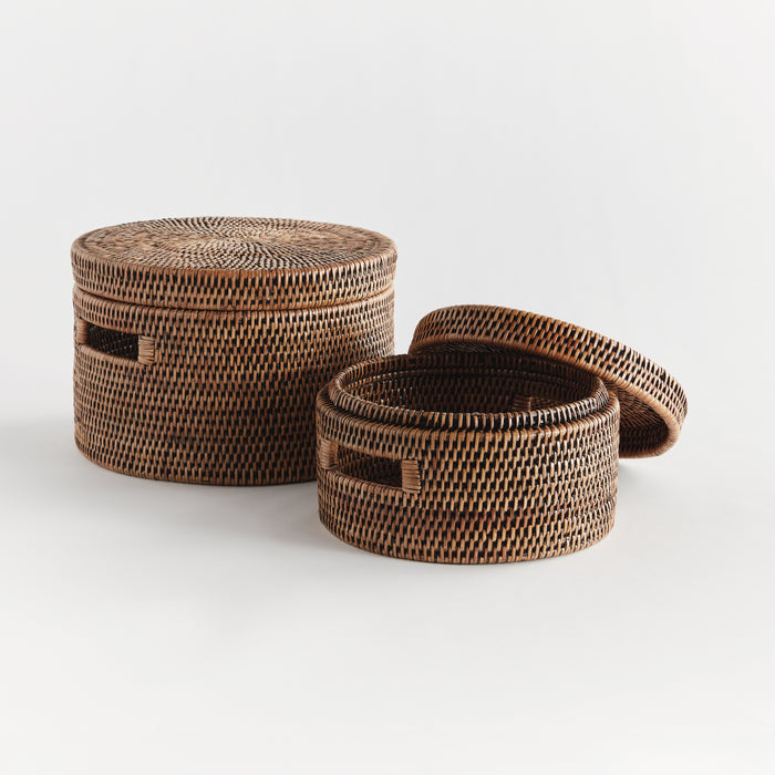 Burma Rattan Round Lidded Boxes, Set Of 2 - View 2