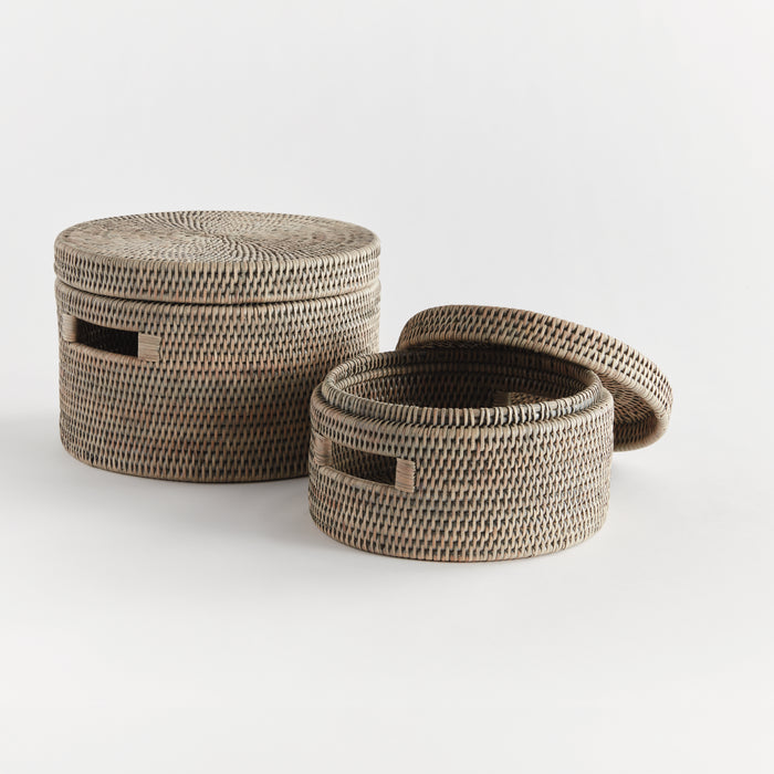 Burma Rattan Round Lidded Boxes, Set Of 2 - View 2