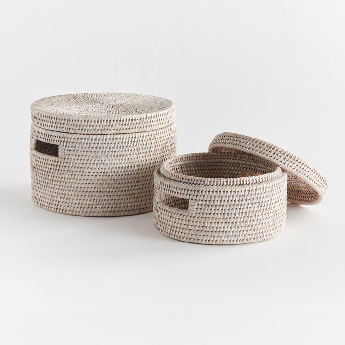 Burma Rattan Round Lidded Boxes, Set Of 2 - View 2