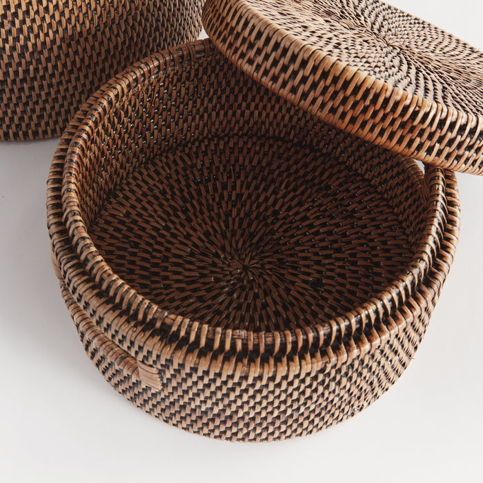 Burma Rattan Round Lidded Boxes, Set Of 2 - View 3