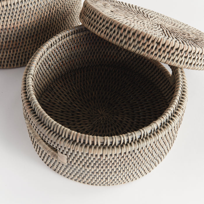 Burma Rattan Round Lidded Boxes, Set Of 2 - View 3