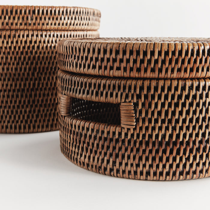 Burma Rattan Round Lidded Boxes, Set Of 2 - View 4
