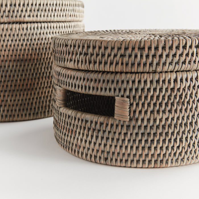 Burma Rattan Round Lidded Boxes, Set Of 2 - View 4