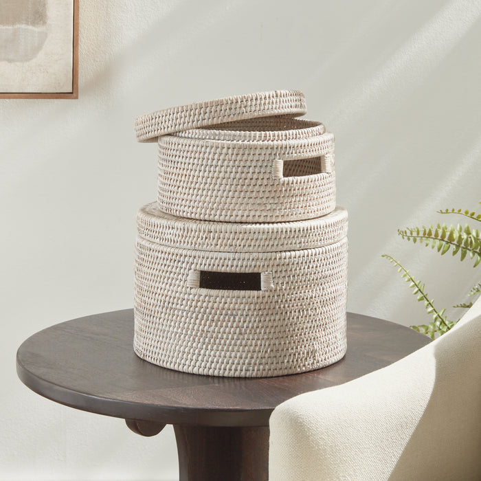 Burma Rattan Round Lidded Boxes, Set Of 2 - View 5