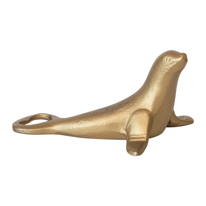 Cast Aluminum Seal Shaped Bottle Opener, Antique Gold Finish