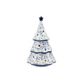 Ceramic Tree with Design, Star Cut-Outs & LED Light, White & Blue