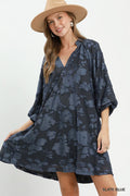 Umgee C6427 Velvet Babydoll Mini Dress – Slate Blue with Pockets - Size S