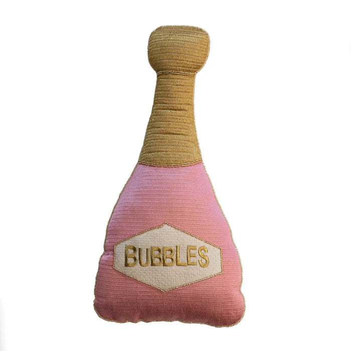 Cotton Bottle Shaped Pillow w/ Embroidery, Pink & Gold Color - A. Dodson's