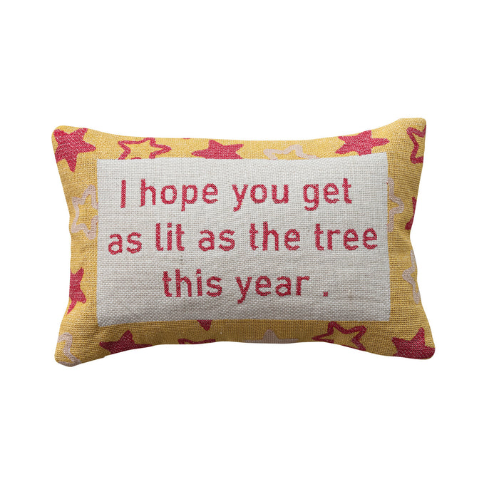 Cotton Embroidered Lumbar Pillow with Star Pattern "I Hope You Get As Lit..."