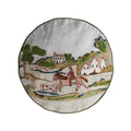 Cotton and Linen Pillow with Countryside Scene and Patterned Back