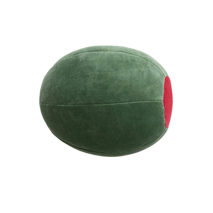 Cotton Velvet Olive Shaped Pillow, Green & Red