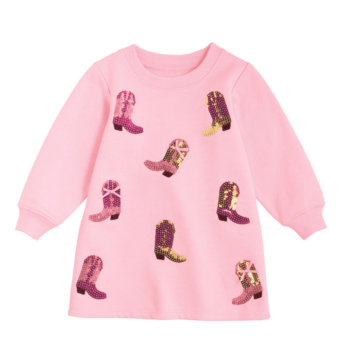 Cowgirl Boot Sweatshirt Dress by Mud Pie