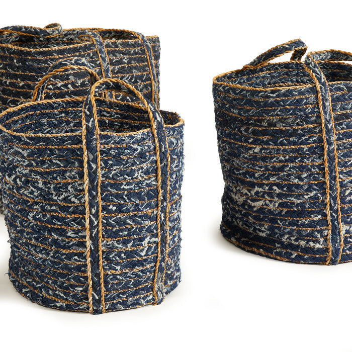 Denim Round Baskets, Set Of 3 - View 3