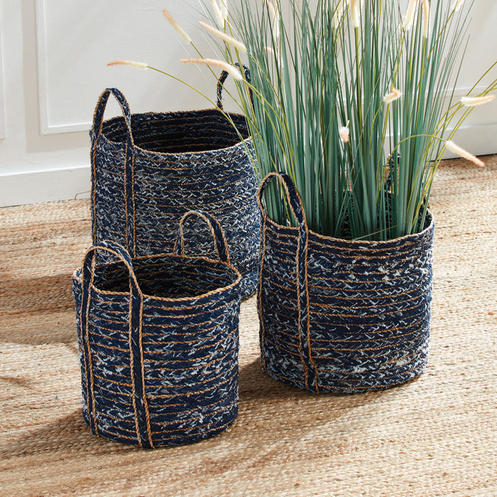 Denim Round Baskets, Set Of 3 - View 6