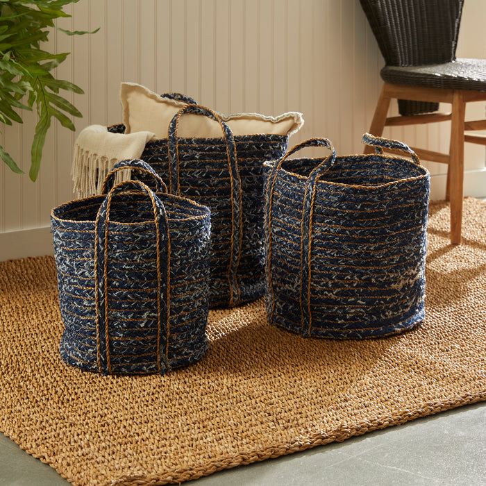 Denim Round Baskets, Set Of 3 - View 7