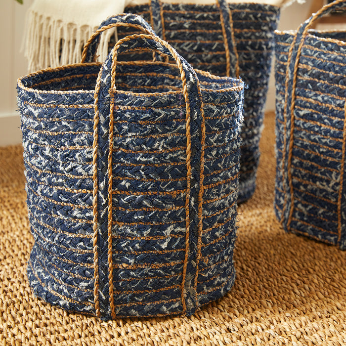 Denim Round Baskets, Set Of 3 - View 8