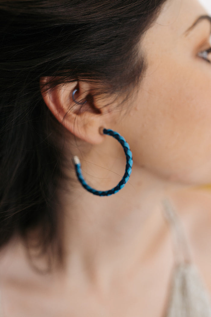 Double Blue Braided Hoop Earrings