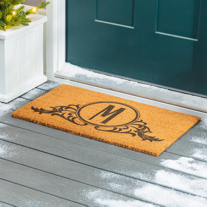 Elegant Circle Swirl Natural Coir Monogram Mat
