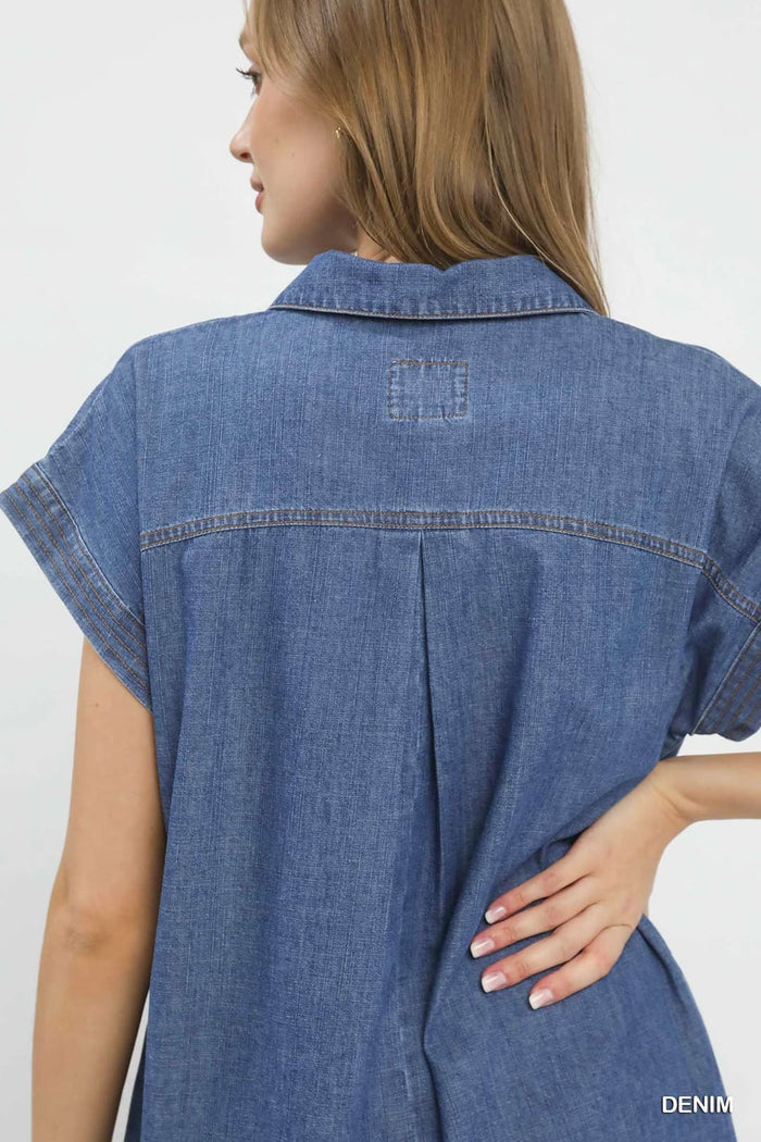 Umgee K2079 Stone Washed Denim Collared Midi Dress - View 4