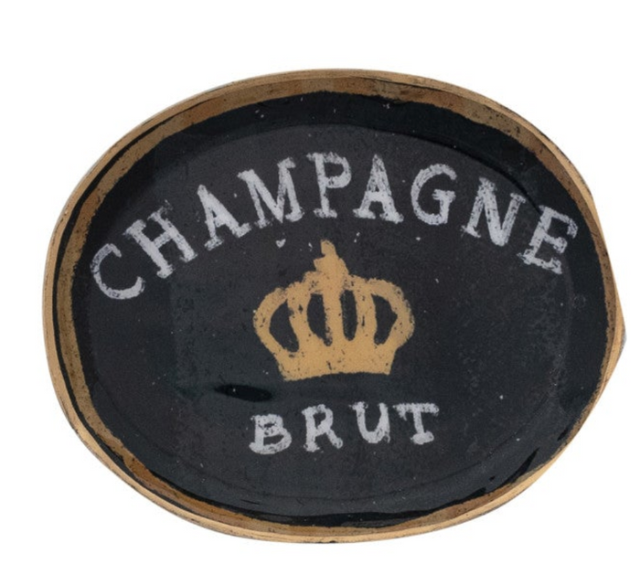 Enameled Metal Tray with Gold Edge, 3 Styles