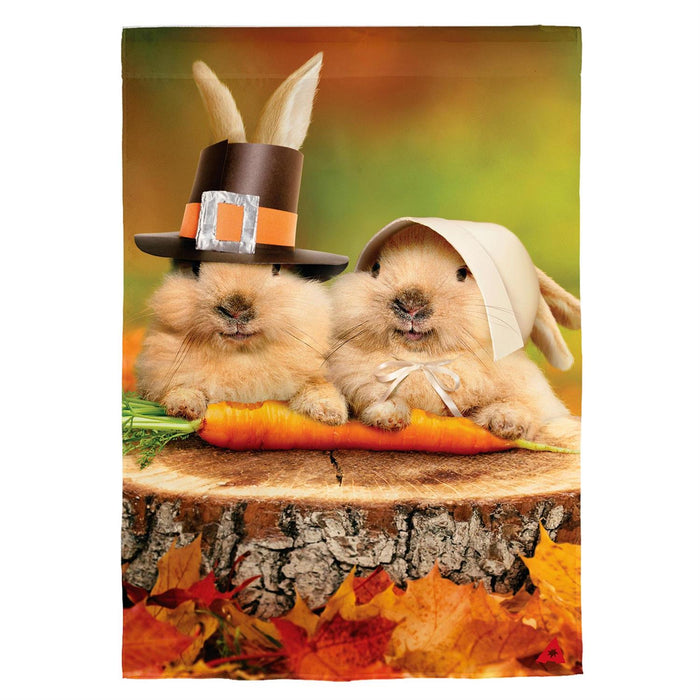 Evergreen Bunny Pilgrims Suede Garden Flag