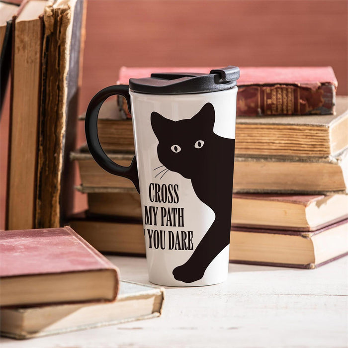 Evergreen Haunted House Cat Cross My Path If You Dare Ceramic Figurine