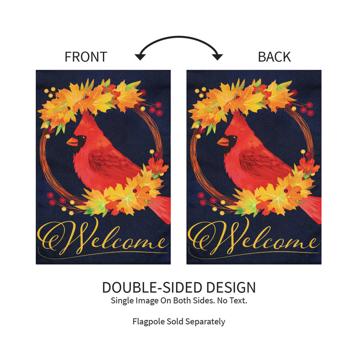 Fall Cardinal Wreath Burlap Garden Flag