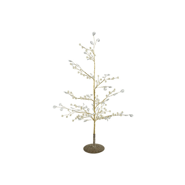 Faux Pearl, Acrylic Jewel & Metal Wire Tree with Glitter Base, Gold Finish