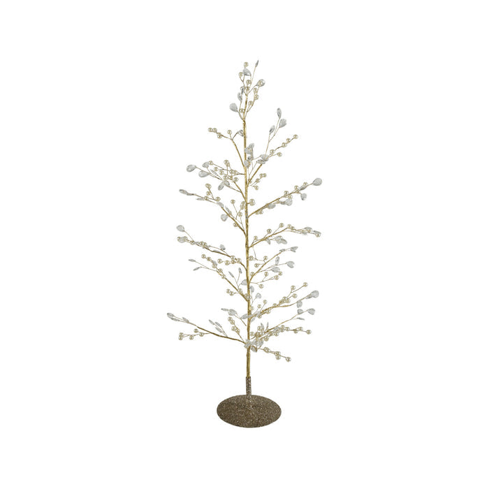 Faux Pearl, Acrylic Jewel & Metal Wire Tree with Glitter Base, Gold Finish