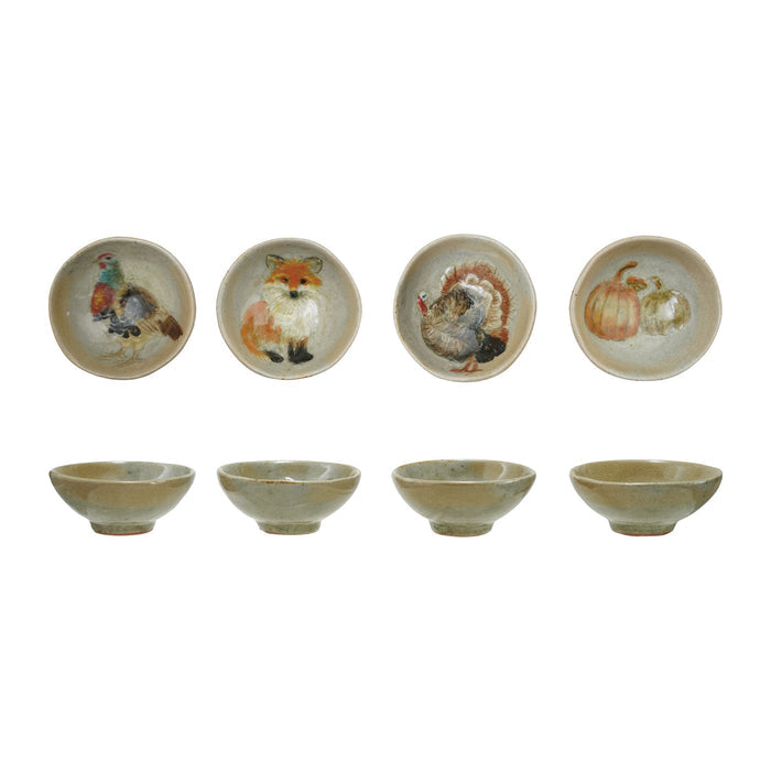 Hand-Painted Stoneware Dish with Animal/Pumpkins, 4 Styles by Creative Co-Op