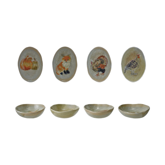 Hand-Painted Stoneware Dish with Animal/Pumpkins, 4 Styles by Creative Co-Op