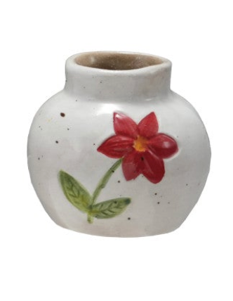 Hand-Painted Stoneware Vase with Flower, 4 Styles (Each One Will Vary)