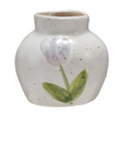 Hand-Painted Stoneware Vase with Flower, 4 Styles (Each One Will Vary)