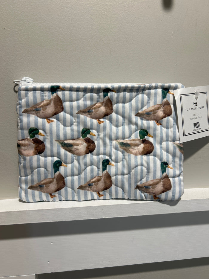 Ida Mae Mallory Ducks Icon Blue Quilted Small Makeup Bag by Ida Mae Home