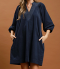 Isabella Corduroy Mini Dress – Navy with Contrast Stitch & Pockets