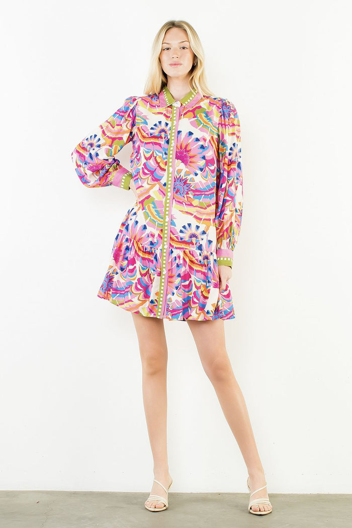 Kimberly Long Sleeve Pattern Button Up Dress by THML