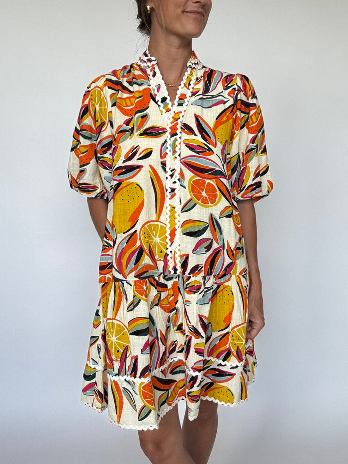 Lena THML Puff Tropical Sleeve Colorful Dress