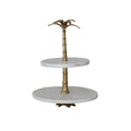 Marble 2-Tier Tray with Aluminum Palm Tree Shaped Handle, KD